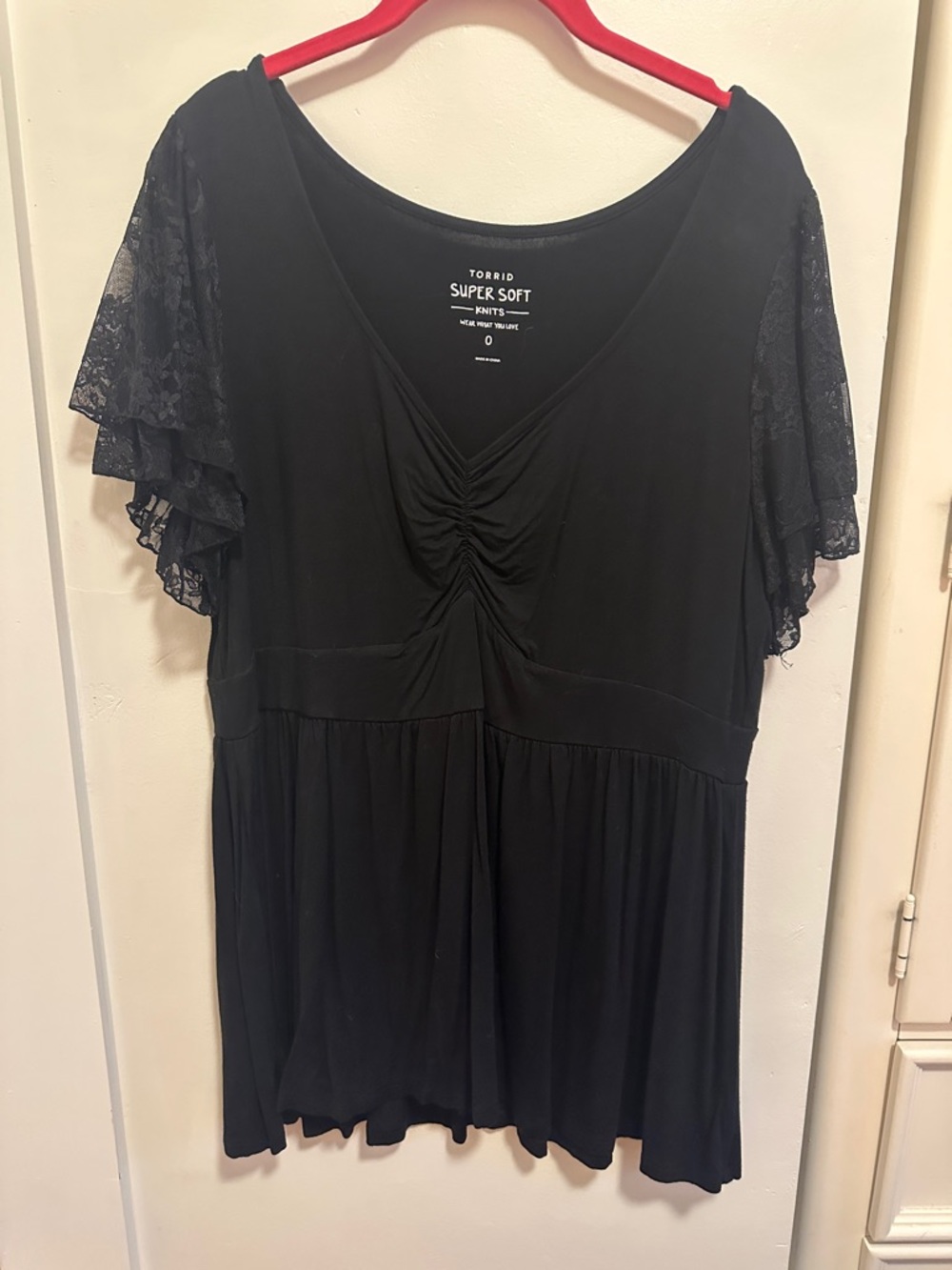 Torrid Babydoll Double Lace Sleeve Top in Super Soft Black